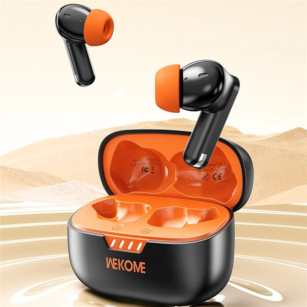 WEKOME Beluga S16 Bluetooth-compatible Earbuds ANC ENC Dual Noise Cancellation Wireless Headphones - Black / Orange - 3