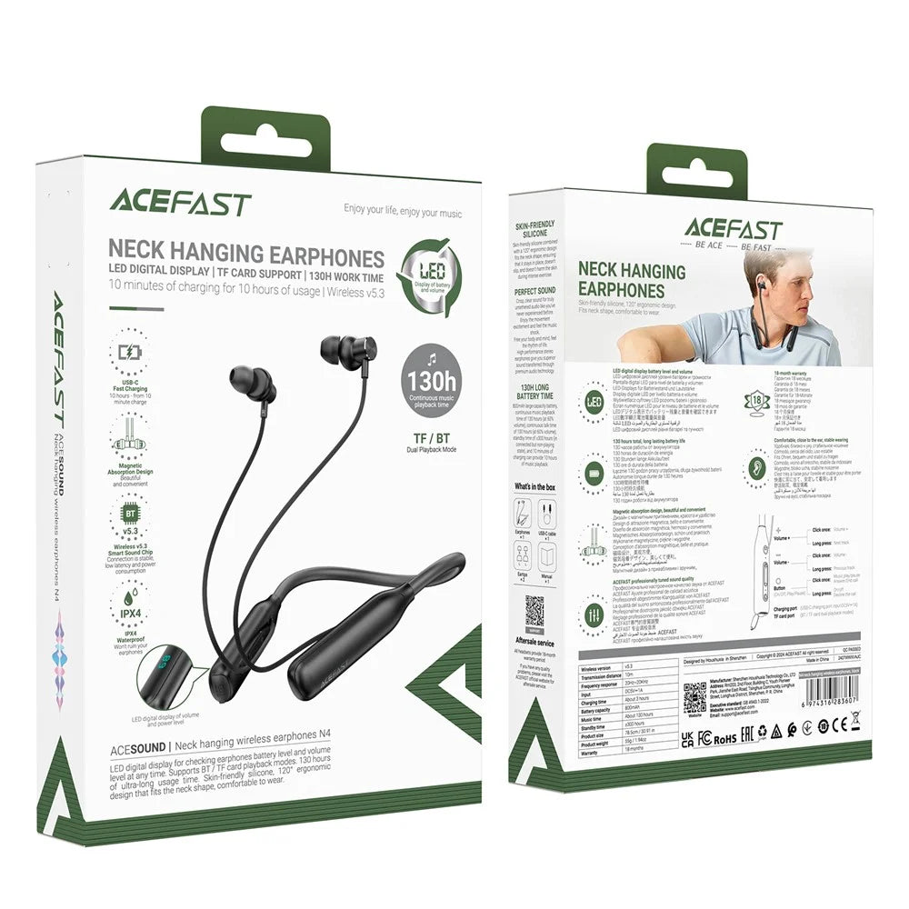 ACEFAST N4 Neckband Bluetooth-compatible Headphones IPX4 Waterproof Earphones Support TF Card - 7