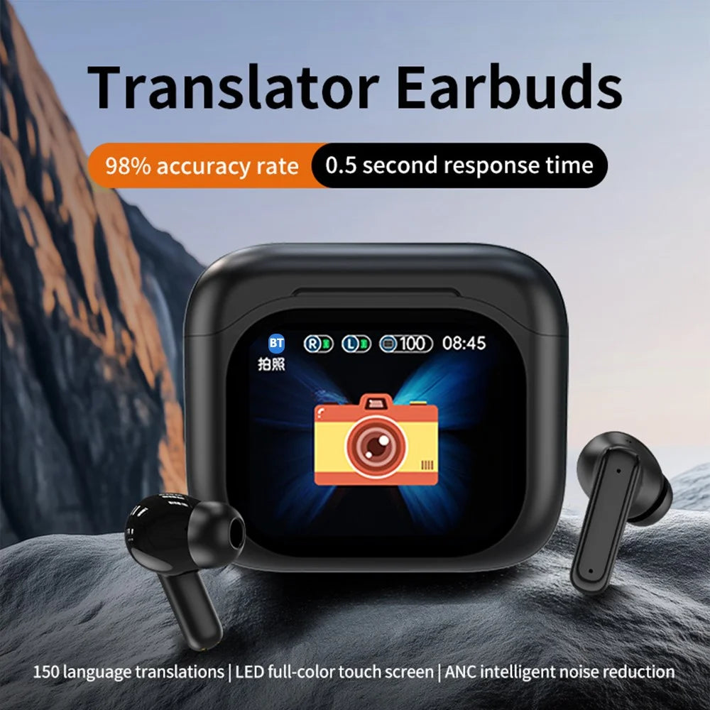BY16 Smart Voice Translation Earbuds 150 Languages Translator Bluetooth-Compatible Headphones - Black - 3