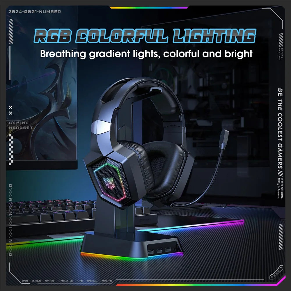ONIKUMA GT806 Gaming Headset Triple Mode RGB Lighting Surround Sound Bluetooth-Compatible Headphones - Black - 5