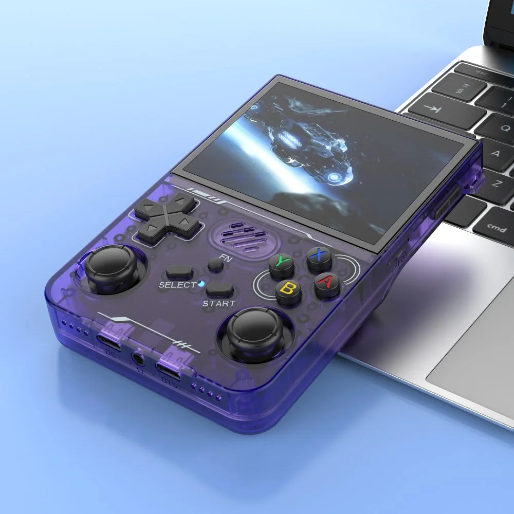 R36xx Handheld Game Console 3.5 Inch Screen Retro Arcade Gaming Controller, Standard Version / 64G TF Card - Transparent Purple - 3