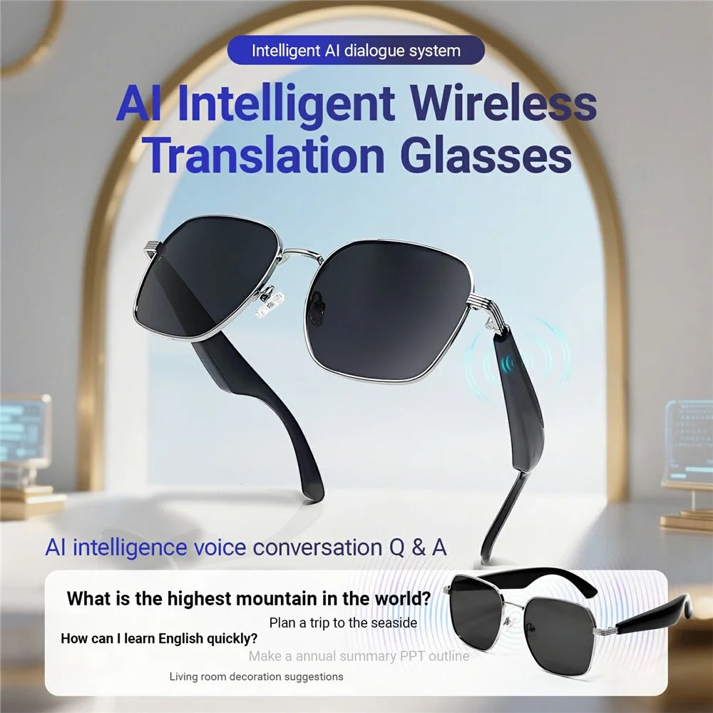 GY200 Bluetooth-compatible Music Call AI Translation Smart Glasses Outdoor Anti UV Sunglasses - Silver Frame+Grey Lens - 7