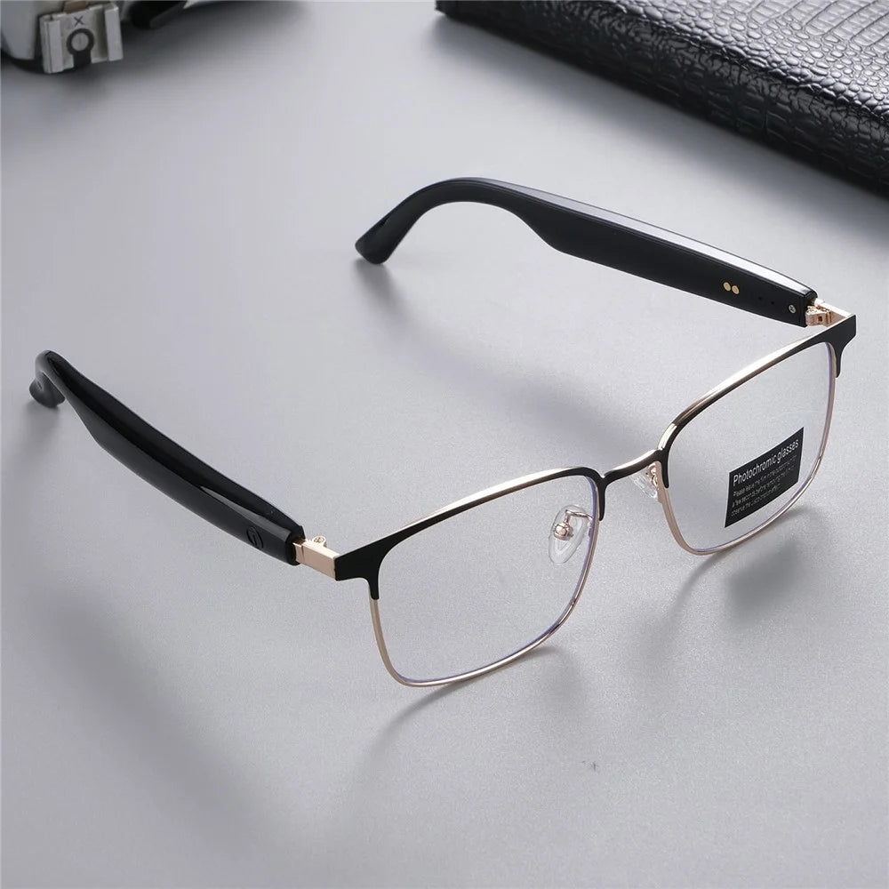 GS06 Wireless Music Earphone AI Translation Bluetooth-compatible Glasses Anti Blue Light Photochromic Lens Smart Eyewear - Gold Frame - 3