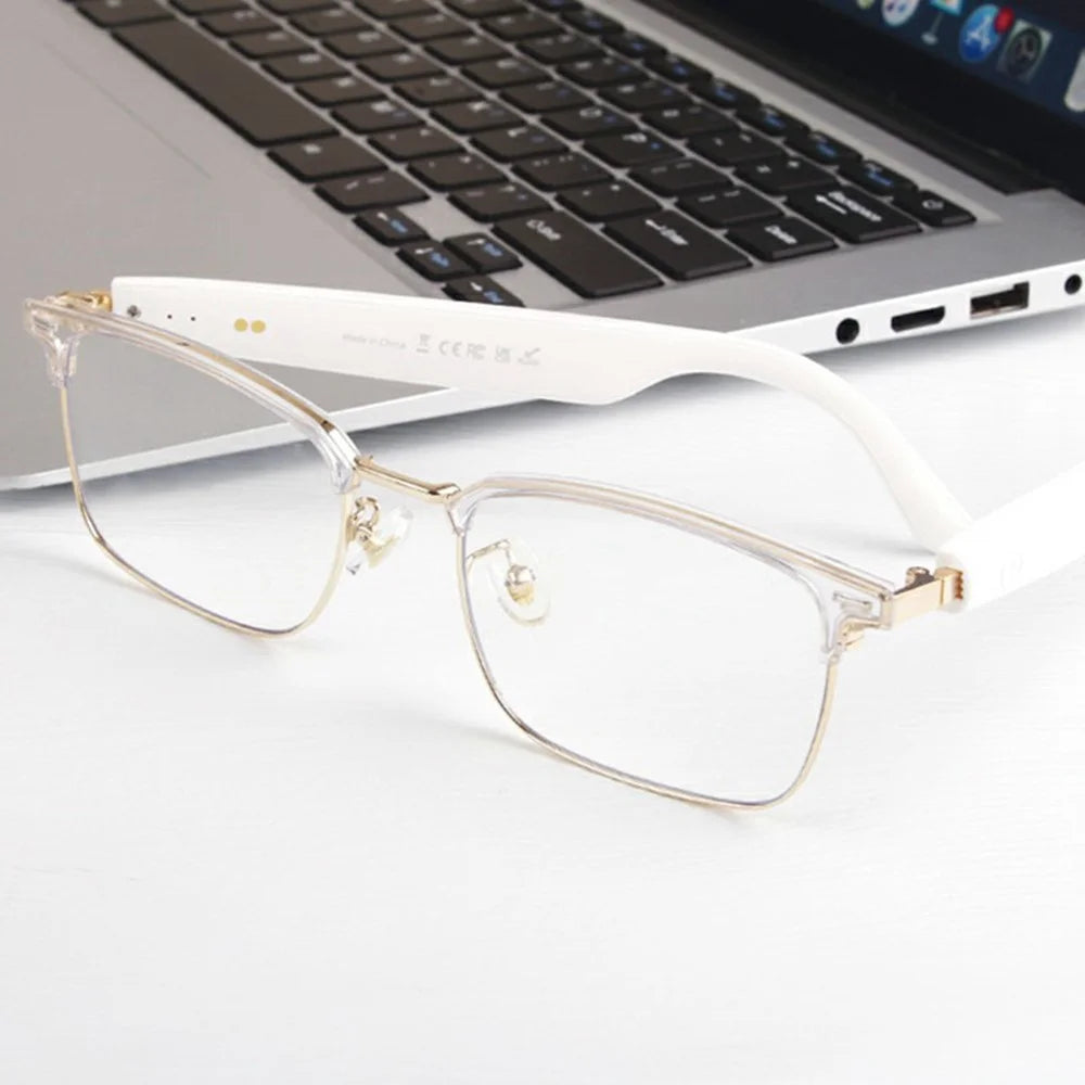 GS13 Photochromic Lens Smart Eyewear AI Translation Wireless Headset Bluetooth-compatible Glasses - Gold+White Frame - 3