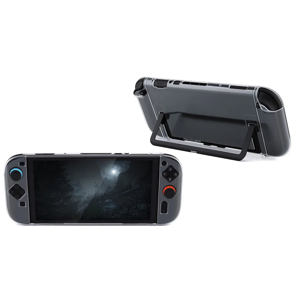 DOBE TNS-51111 For Nintendo Switch OLED Game Controller Crystal Clear Case TPU + PC Cover with Kickstand - 5