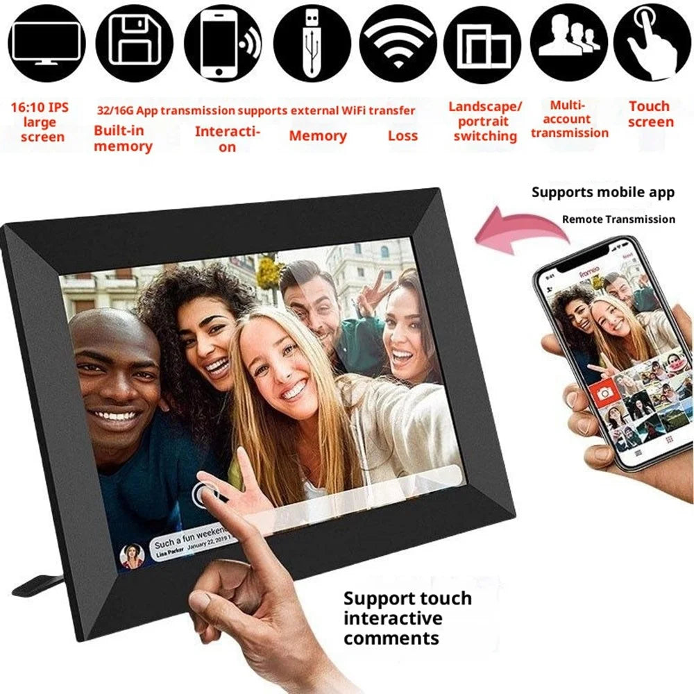 10.1 inch HD Touchscreen WiFi Digital Picture Frame Cloud Album Wireless Remote Photo / Video Transfer Auto Rotate - Black / EU Plug - 2