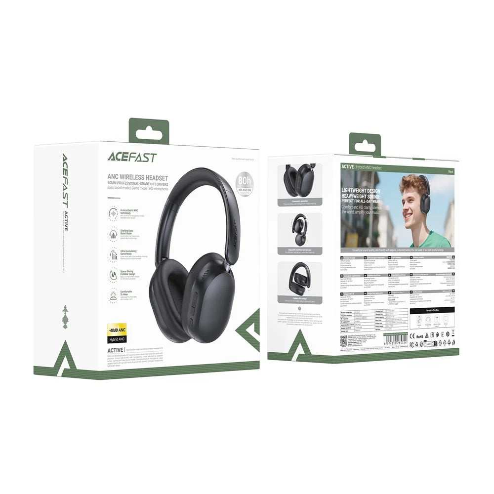 ACEFAST H12 Hybrid Active Noise Cancelling Headphones Bluetooth-Compatible Over-Ear Headphone with Mic / Low Latency Mode - Black - 5