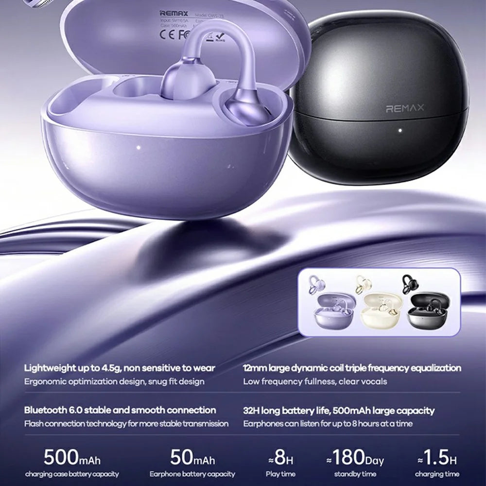 REMAX OWS-23 True Wireless Earphones 12mm Driver Stereo Music Call Bluetooth-Compatible Earbuds - Purple - 2