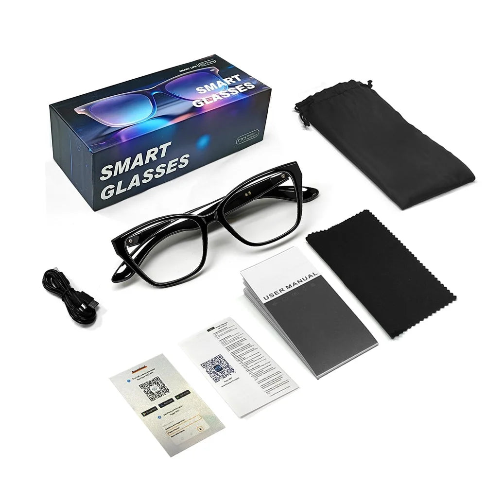 F67 AI Smart Audio Glasses Hands Free Calling Bluetooth-compatible Earphones Intelligent Translation Eyewear - Black Frame / Anti Blue Light Lens - 1