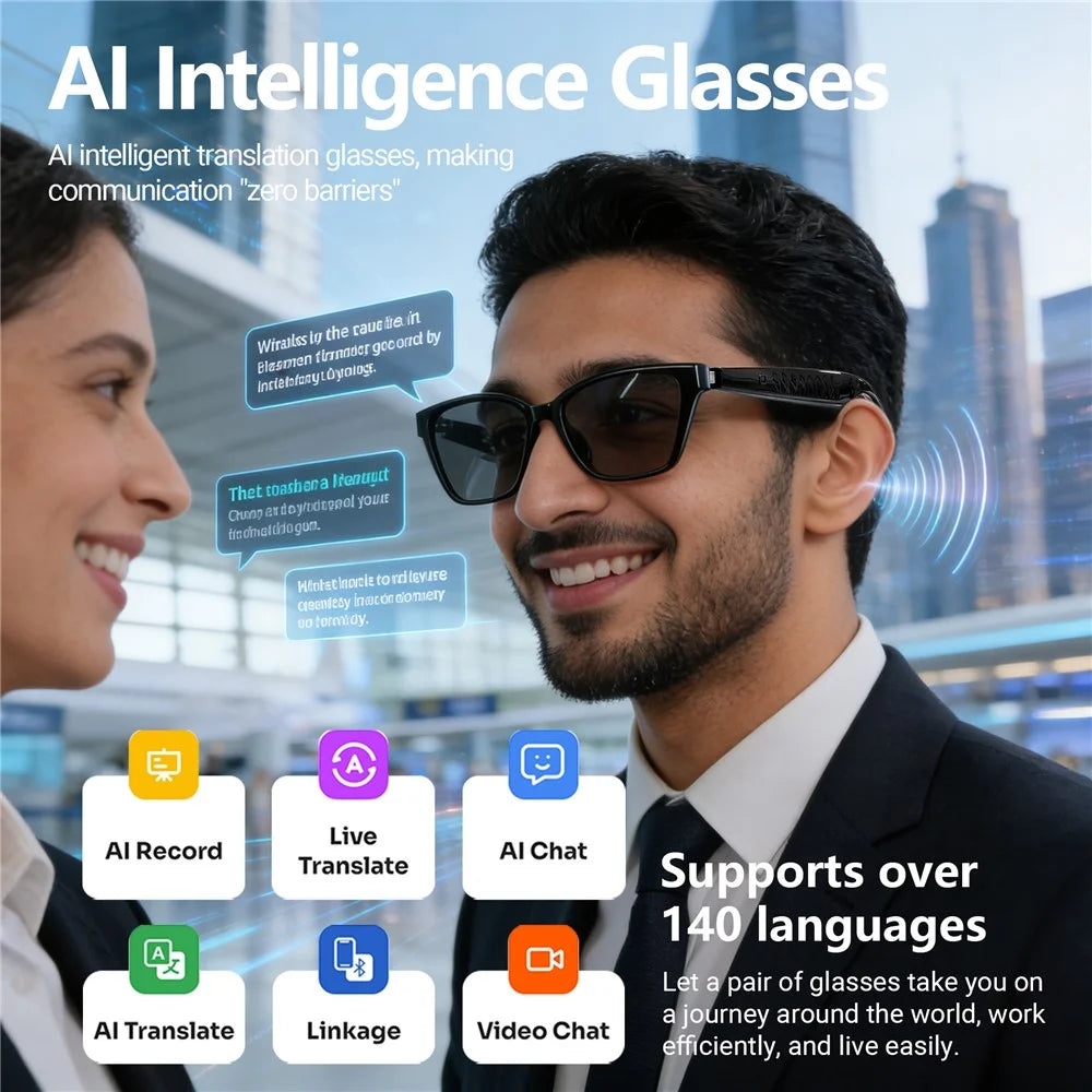 F67 AI Smart Audio Glasses Hands Free Calling Bluetooth-compatible Earphones Intelligent Translation Eyewear - Black Frame / Anti Blue Light Lens - 4