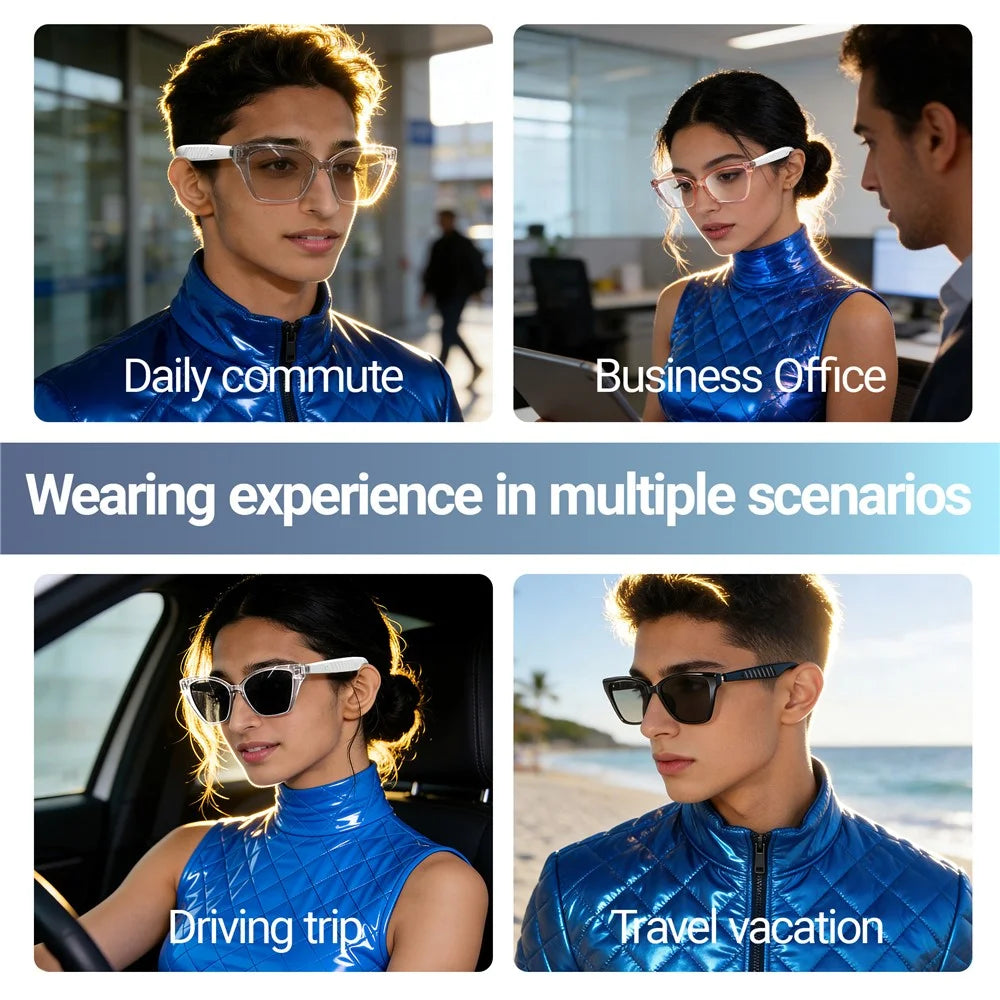 F67 AI Smart Audio Glasses Hands Free Calling Bluetooth-compatible Earphones Intelligent Translation Eyewear - Black Frame / Anti Blue Light Lens - 5