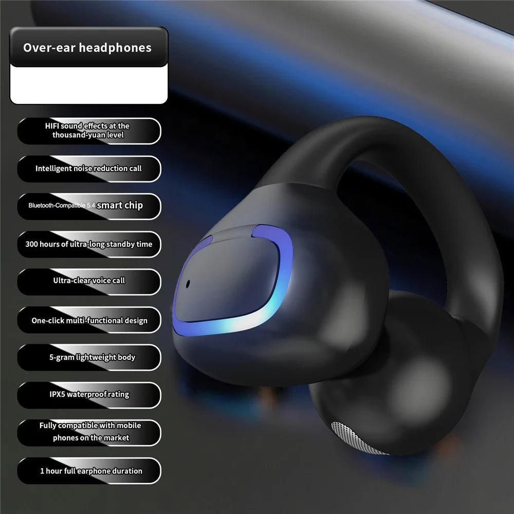 Single Ear Bluetooth-compatible 5.4 Ear Clip Earphone 8H Battery Life Lightweight Business Sports Headphone - Black - 2