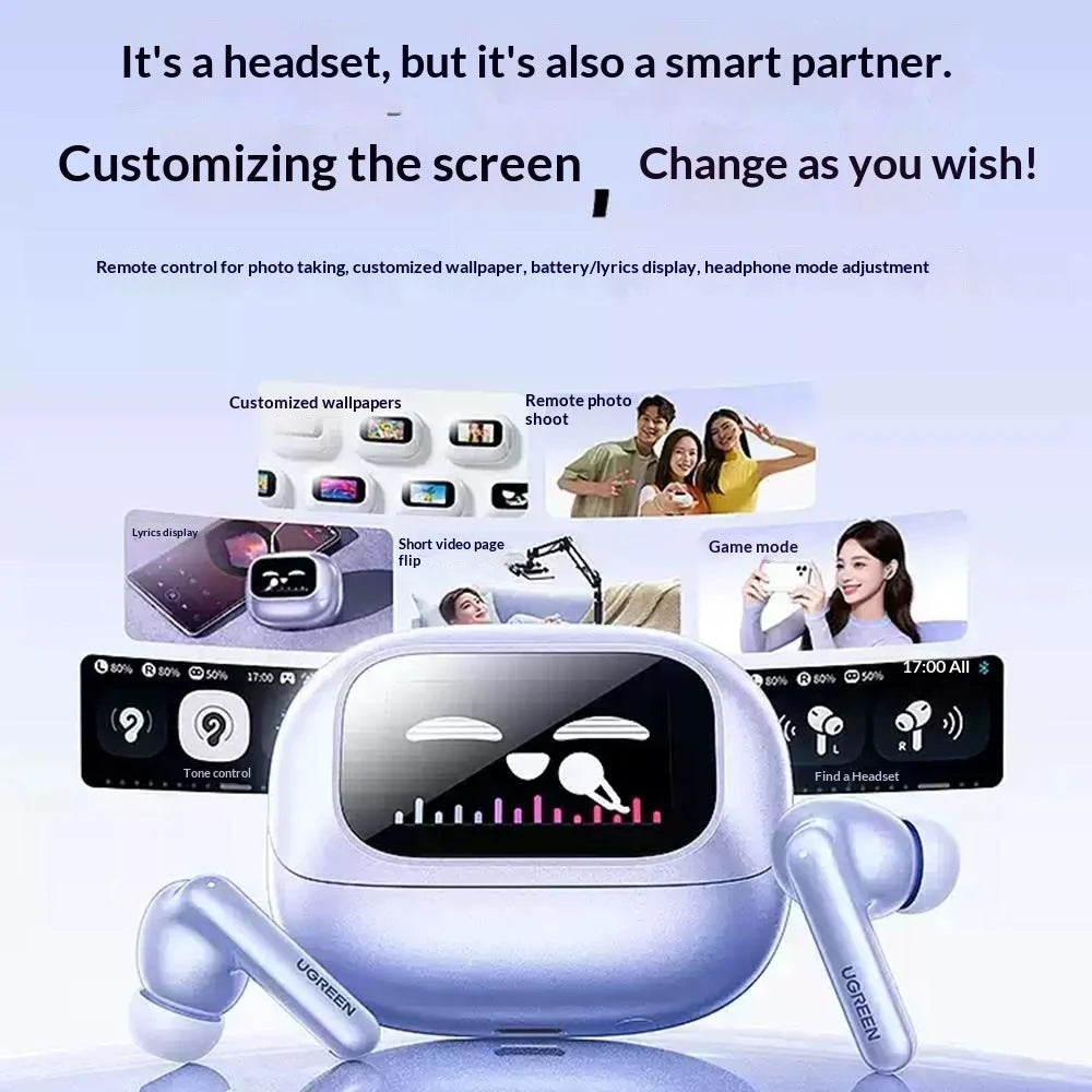 UGREEN WS211 HiTune T6 Magic In-Ear Bluetooth-compatible Earbuds ANC ENC Noise Cancelling Smart Touch Screen Headset for Gaming Sports - Blue / Purple - 3
