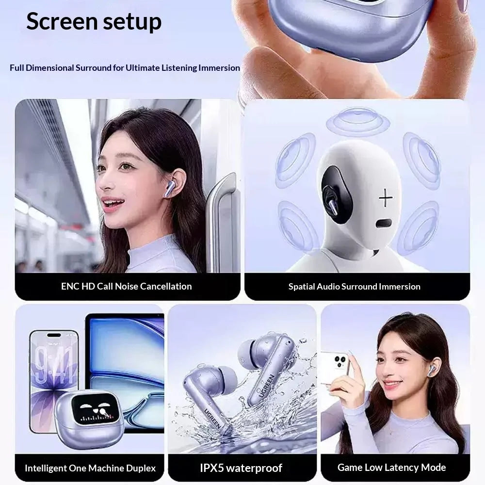 UGREEN WS211 HiTune T6 Magic In-Ear Bluetooth-compatible Earbuds ANC ENC Noise Cancelling Smart Touch Screen Headset for Gaming Sports - Blue / Purple - 5