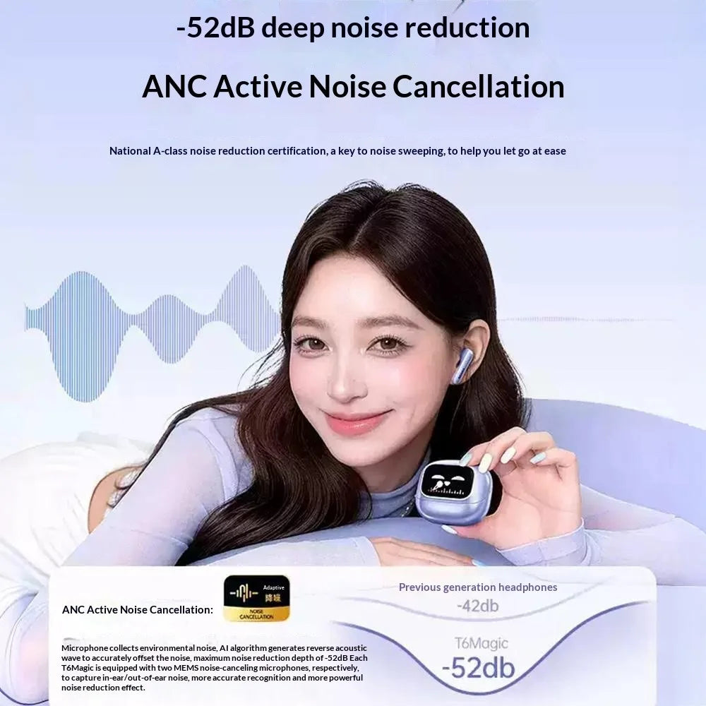 UGREEN WS211 HiTune T6 Magic In-Ear Bluetooth-compatible Earbuds ANC ENC Noise Cancelling Smart Touch Screen Headset for Gaming Sports - Blue / Purple - 6