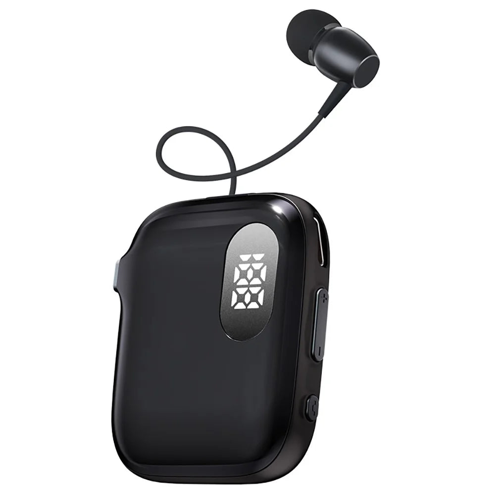 K91 In-Ear AI Retractable Bluetooth-compatible 6.0 Wireless Earphones LED Display ENC Noise Cancelling Clip-On Headset for Business Sports - Black / Grey - 1