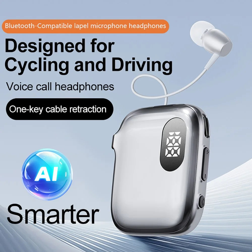 K91 In-Ear AI Retractable Bluetooth-compatible 6.0 Wireless Earphones LED Display ENC Noise Cancelling Clip-On Headset for Business Sports - Black / Grey - 2