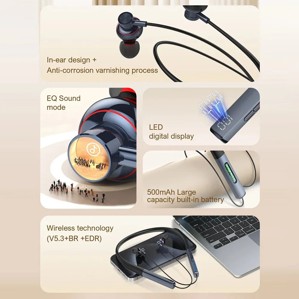 LDNIO N01 Neckband Bluetooth-compatible In-Ear Earphones 13mm HiFi 50 Hours Battery Type-C Wireless Headset for Sports - Black / Blue - 3