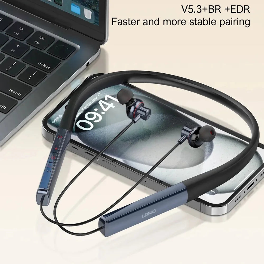 LDNIO N01 Neckband Bluetooth-compatible In-Ear Earphones 13mm HiFi 50 Hours Battery Type-C Wireless Headset for Sports - Black / Blue - 4