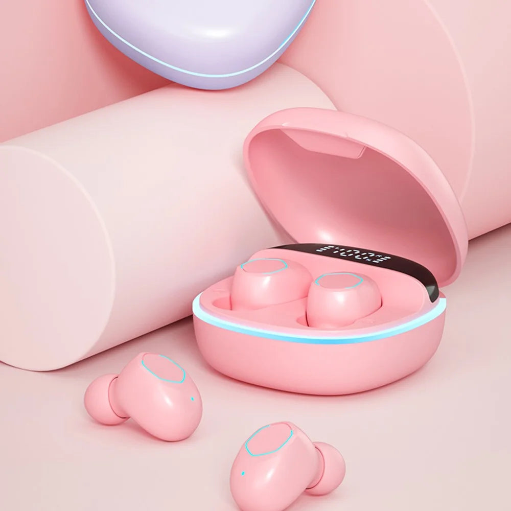 M13 Bluetooth-compatible Wireless Earphones Wireless Earpiece LED Display Screen Waterproof Earbuds Headsets with Charging Bin for Gaming Running Cycling Walking - Pink - 3