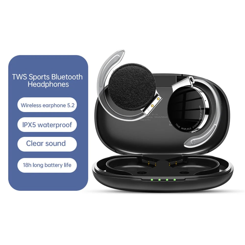 TWS-F2 Wireless Bluetooth-compatible 5.2 Wireless Earphone Stereo Sound Noise Reduction Low Delay Sports Running Headset with Charging Case - Black - 2