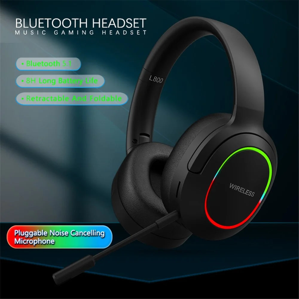 L800 Wireless Headset Music Gaming Headset Folding Bluetooth-compatible Headphone with LED Lights / Microphone - Black - 3