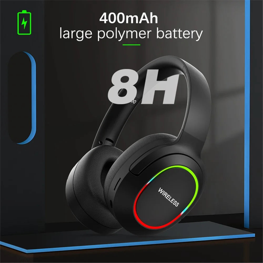 L800 Wireless Headset Music Gaming Headset Folding Bluetooth-compatible Headphone with LED Lights / Microphone - Black - 5