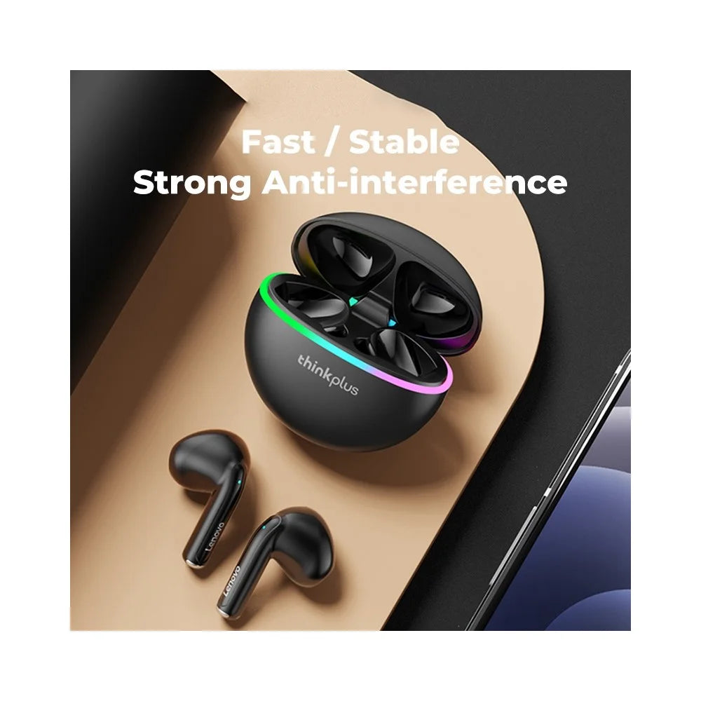 LENOVO Thinkplus XT97 Bluetooth-compatible 5.2 TWS Earbuds HD Call Noise Reduction Wireless Earbuds with Colorful Light Charging Case - Black - 4