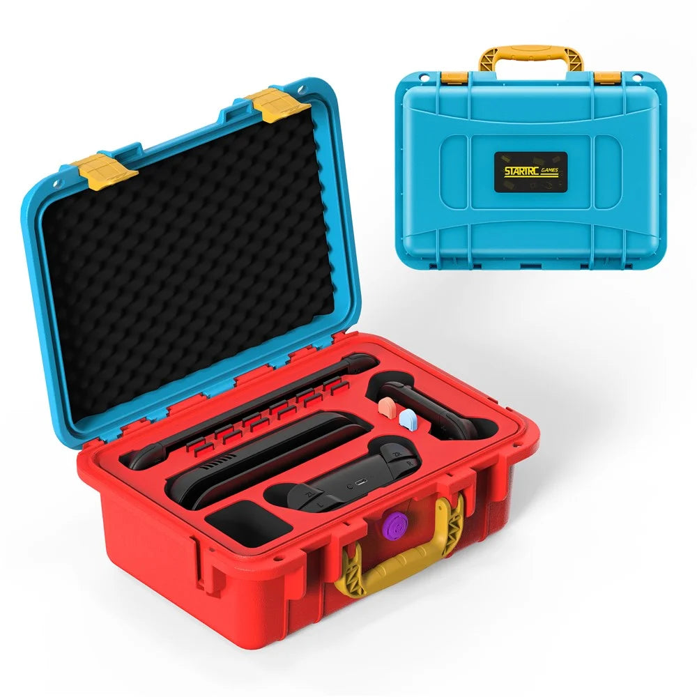 STARTRC GAMES For Nintendo Switch 2 Storage Case ABS Waterproof Portable Carrying Box with Shoulder Strap - Orange / Blue - 2
