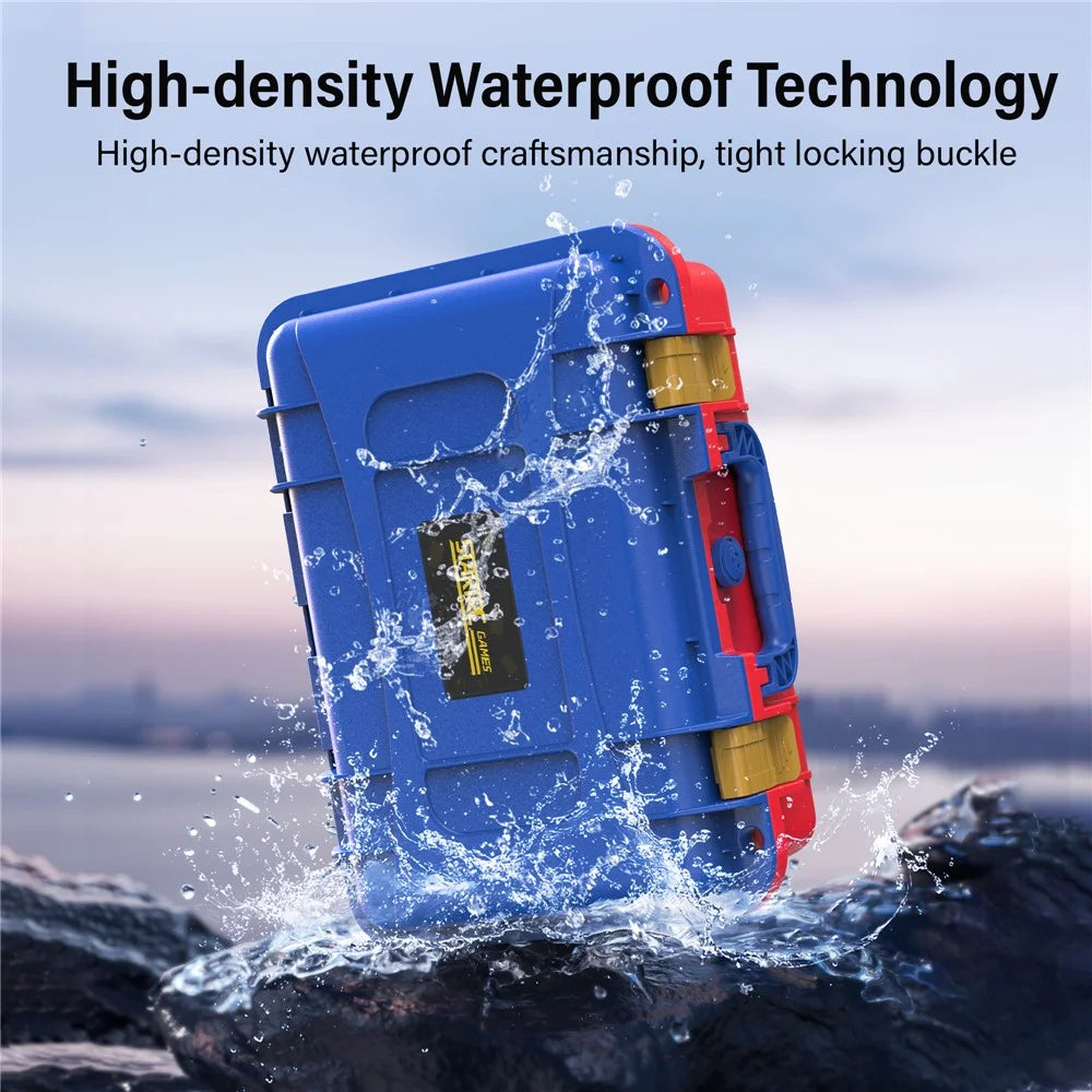 STARTRC GAMES For Nintendo Switch 2 Storage Case ABS Waterproof Portable Carrying Box with Shoulder Strap - Orange / Blue - 4