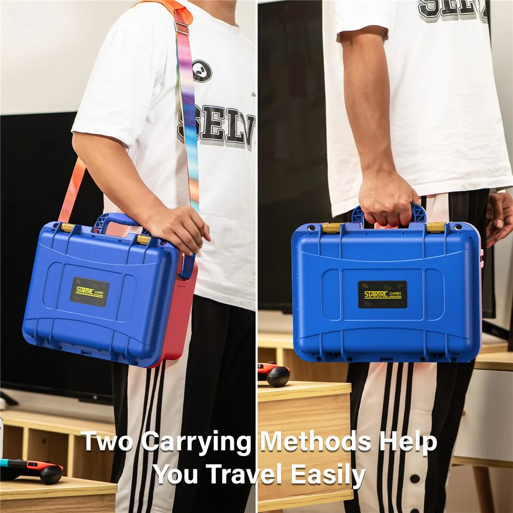 STARTRC GAMES For Nintendo Switch 2 Storage Case ABS Waterproof Portable Carrying Box with Shoulder Strap - Orange / Blue - 6