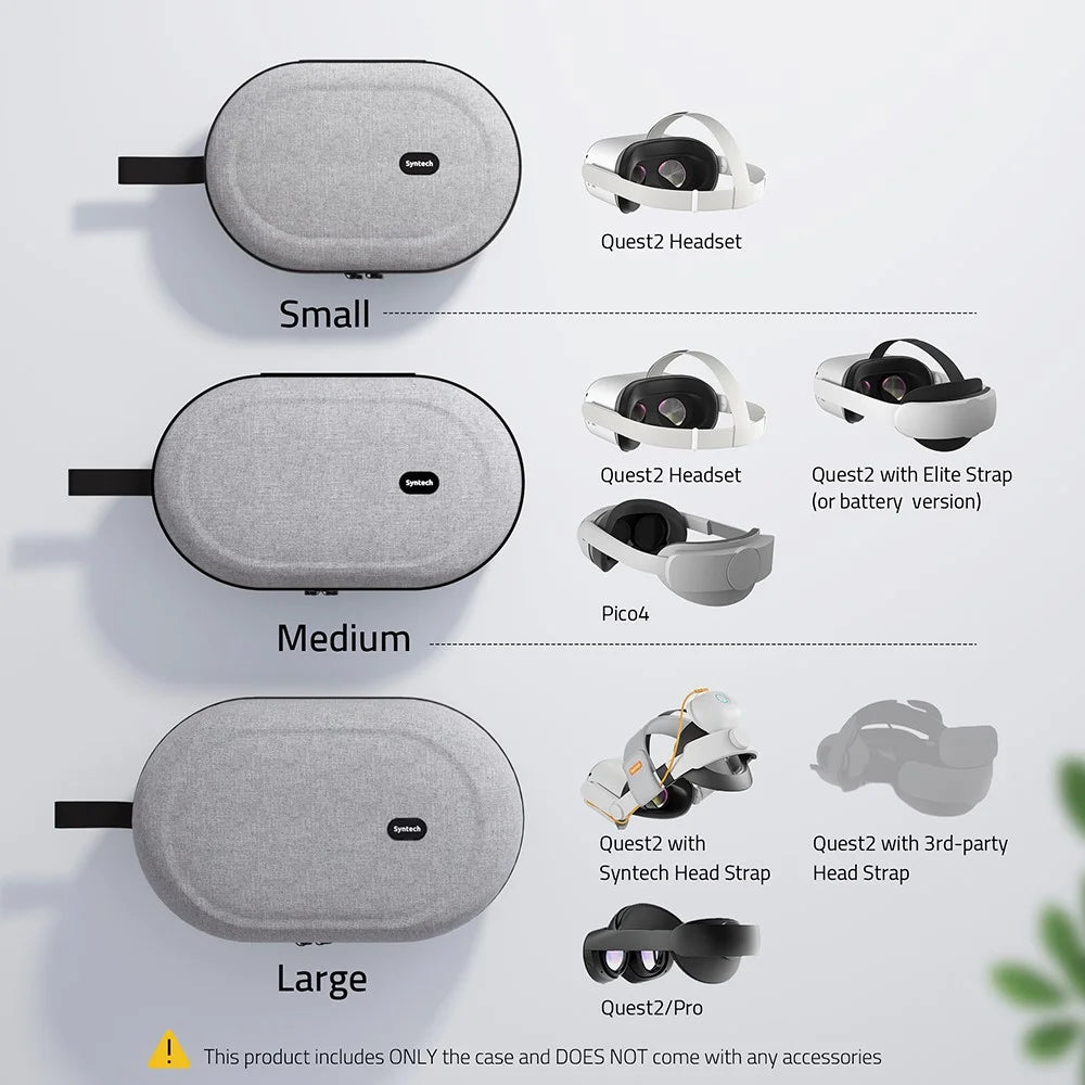 SYNTECH Size S Storage Case for Meta Quest 3S / Quest 3 / Quest 2 VR Headset EVA Hard Shell Carrying Bag - Grey - 6