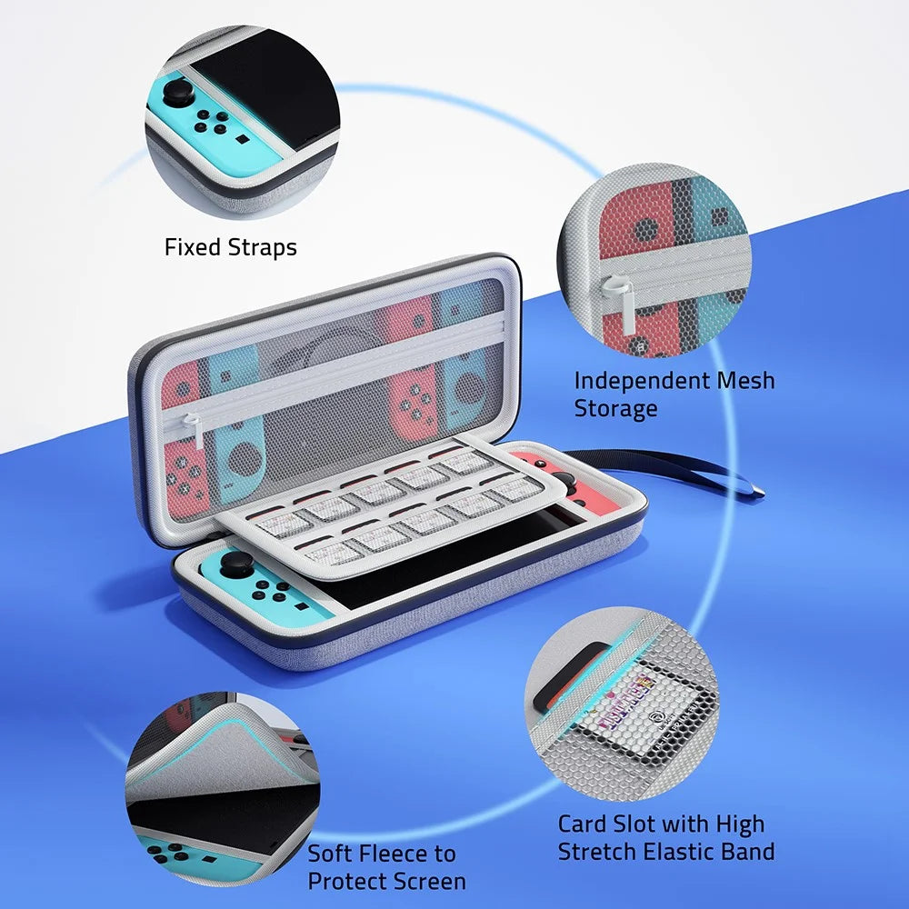 SYNTECH For Nintendo Switch / Switch OLED Carrying Case with 10 Game Card Slots Organizer Storage Bag - Grey - 6