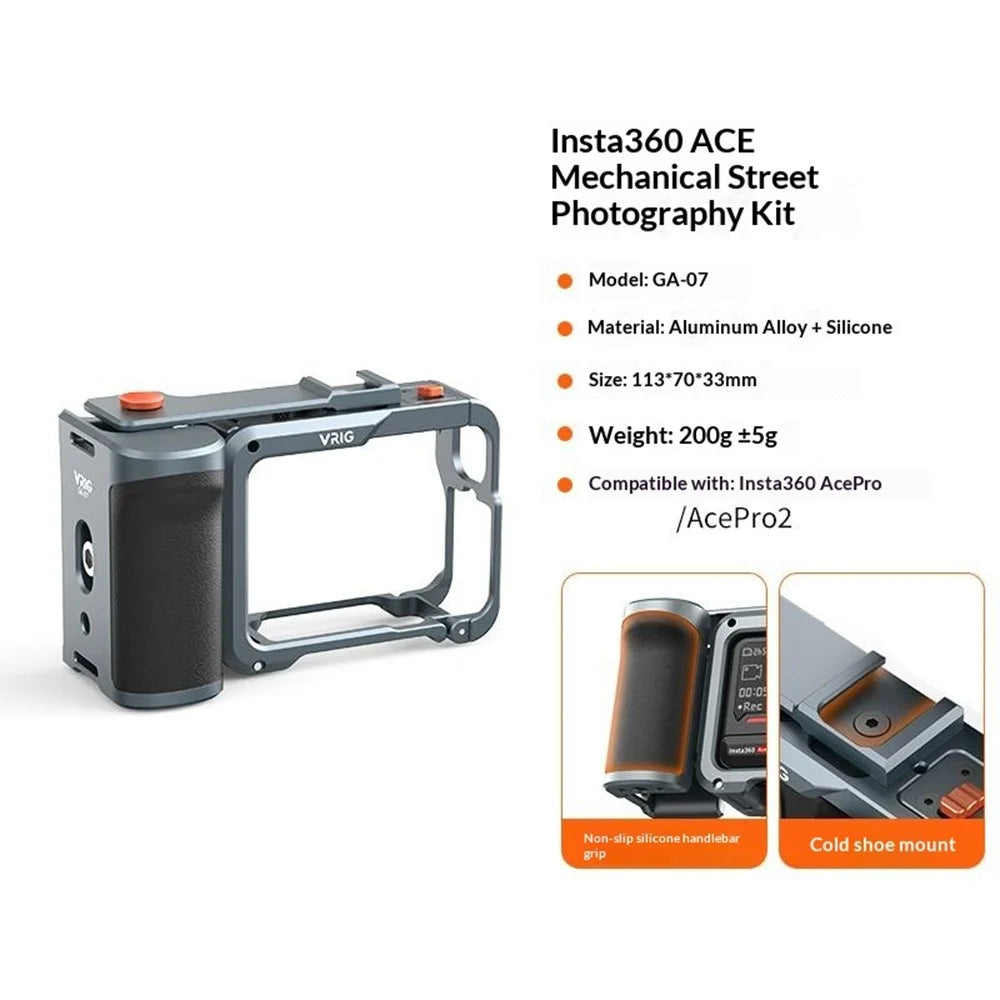 VRIG GA-07 For Insta360 Ace Pro 2 / Ace Pro / Ace Mechanical Button Metal Cage with Handle Street Shooting Kit - 2