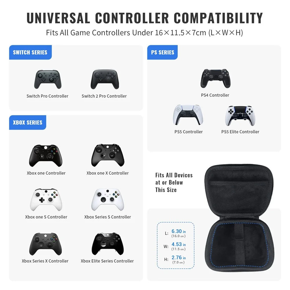 JYS SDM009 Controller Carrying Case for Steam Controller / Switch Pro / Switch 2 Pro / PS5 / PS4 / Xbox Hard EVA Travel Storage Bag - Black - 5