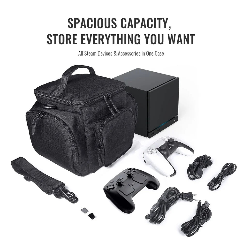 JYS SDM002 Multi-Functional Carrying Case for Steam Machine / Steam Deck Console Travel Storage Bag with Shoulder Strap Waterproof Protective Pouch - Black - 3