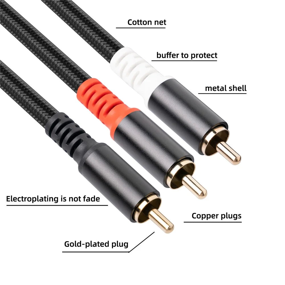 3704 3m RCA Male to Dual RCA Male Y-shape Splitter Cable Audio Connection Cord for Mixer Amplifier Sound Card - 2
