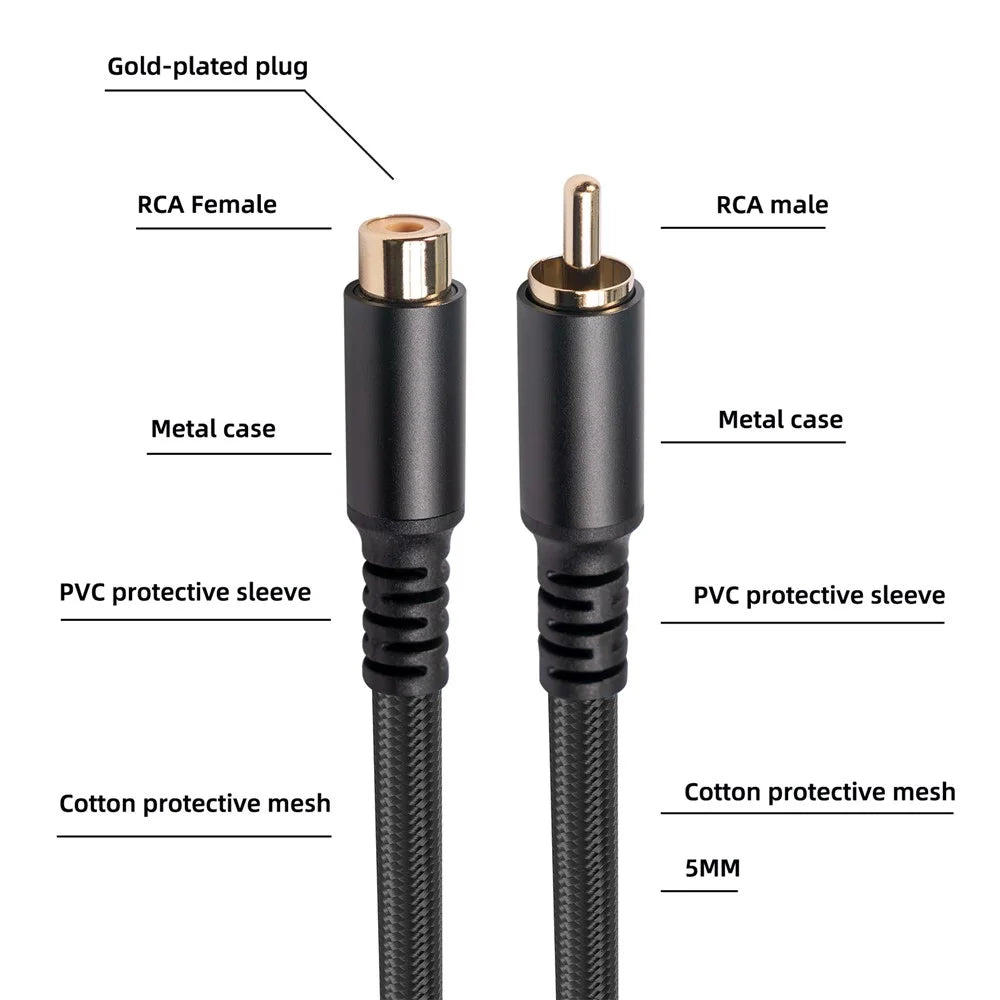3709MF 3m Gold Plated RCA Male to Female Audio Extension Cable for HDTV DVR Speaker AUX Cord - 2