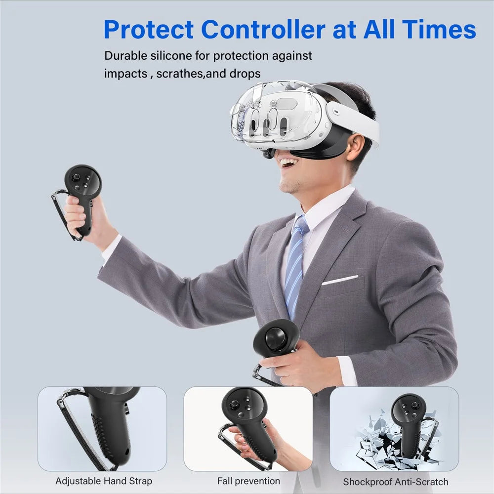 JYS JYS-MQ016 For Meta Quest 3 Headset Protective Shell Handle Cover Silicone Eye Mask Set - Rhombus Pattern+Black - 4