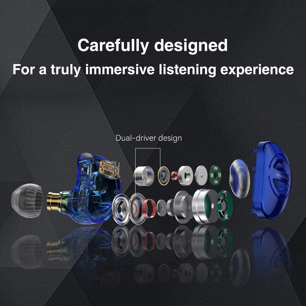TRN MT4 PRO Detachable 3.5mm Wired In-Ear Earphone Dual Dynamic Driver HiFi Monitor Headphone with Mic - Blue - 4