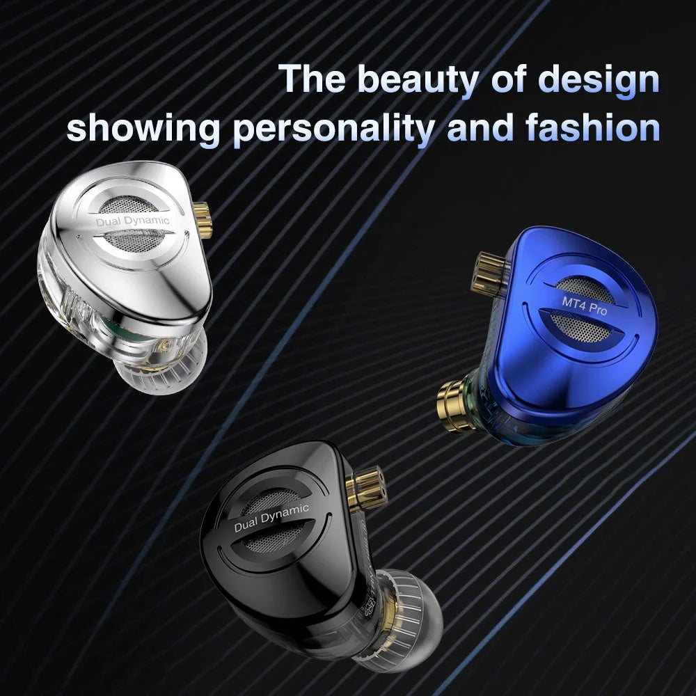 TRN MT4 PRO Detachable 3.5mm Wired In-Ear Earphone Dual Dynamic Driver HiFi Monitor Headphone with Mic - Blue - 7