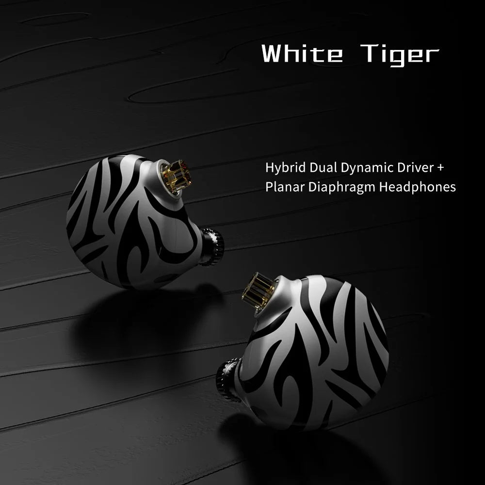 TRN White Tiger 3.5+4.4mm Wired In-Ear Earphone 6mm Planar Diaphragm HiFi Headset (Without Mic) - Black+White - 3