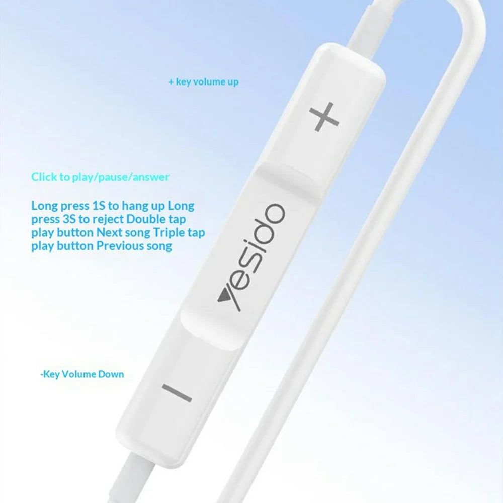 YESIDO YH51 Wired Earphones with iP Connector In-Ear Headphones 14mm Dynamic Driver / Multifunction Control - White - 5