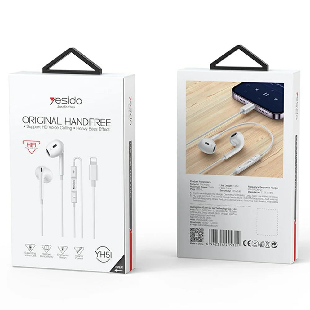 YESIDO YH51 Wired Earphones with iP Connector In-Ear Headphones 14mm Dynamic Driver / Multifunction Control - White - 7
