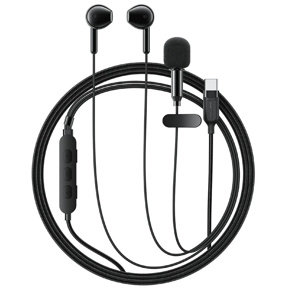 ACEFAST L12 USB-C Semi In-Ear Karaoke Wired Earphones Built-In Microphone for Live Streaming / Recording / Gaming - Black - 2