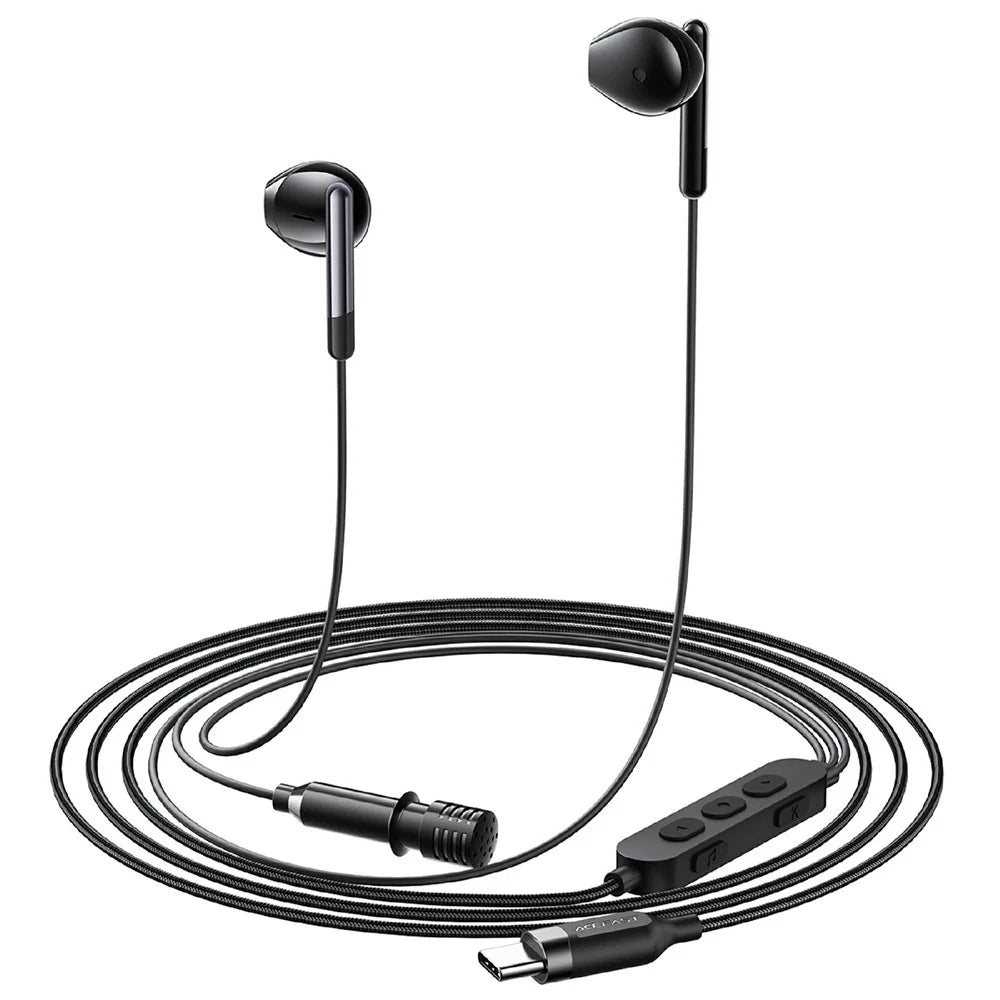 ACEFAST L12 USB-C Semi In-Ear Karaoke Wired Earphones Built-In Microphone for Live Streaming / Recording / Gaming - Black - 3