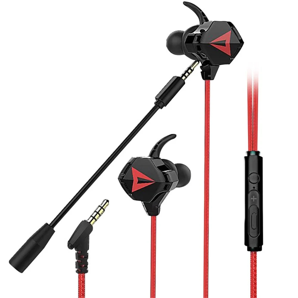 G5 3.5mm Wired In-ear Gaming Headphone Mobile PC Gamer Earphone with Ear Hooks - Black / Red - 1