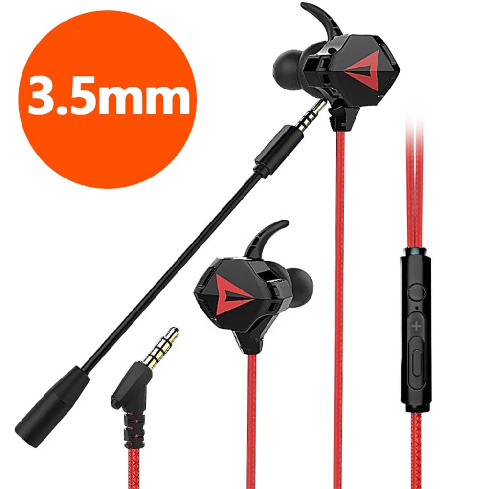 G5 3.5mm Wired In-ear Gaming Headphone Mobile PC Gamer Earphone with Ear Hooks - Black / Red - 2