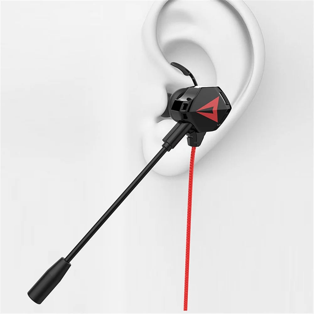 G5 3.5mm Wired In-ear Gaming Headphone Mobile PC Gamer Earphone with Ear Hooks - Black / Red - 3