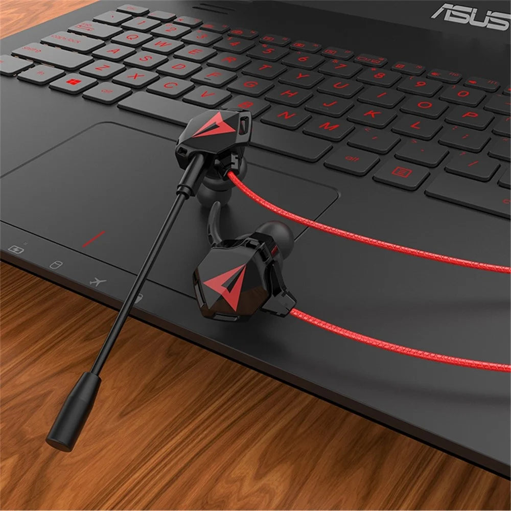 G5 3.5mm Wired In-ear Gaming Headphone Mobile PC Gamer Earphone with Ear Hooks - Black / Red - 6